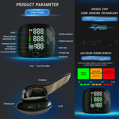 Electronic Wrist Blood Pressure Monitor with Voice Guidance for Home Use